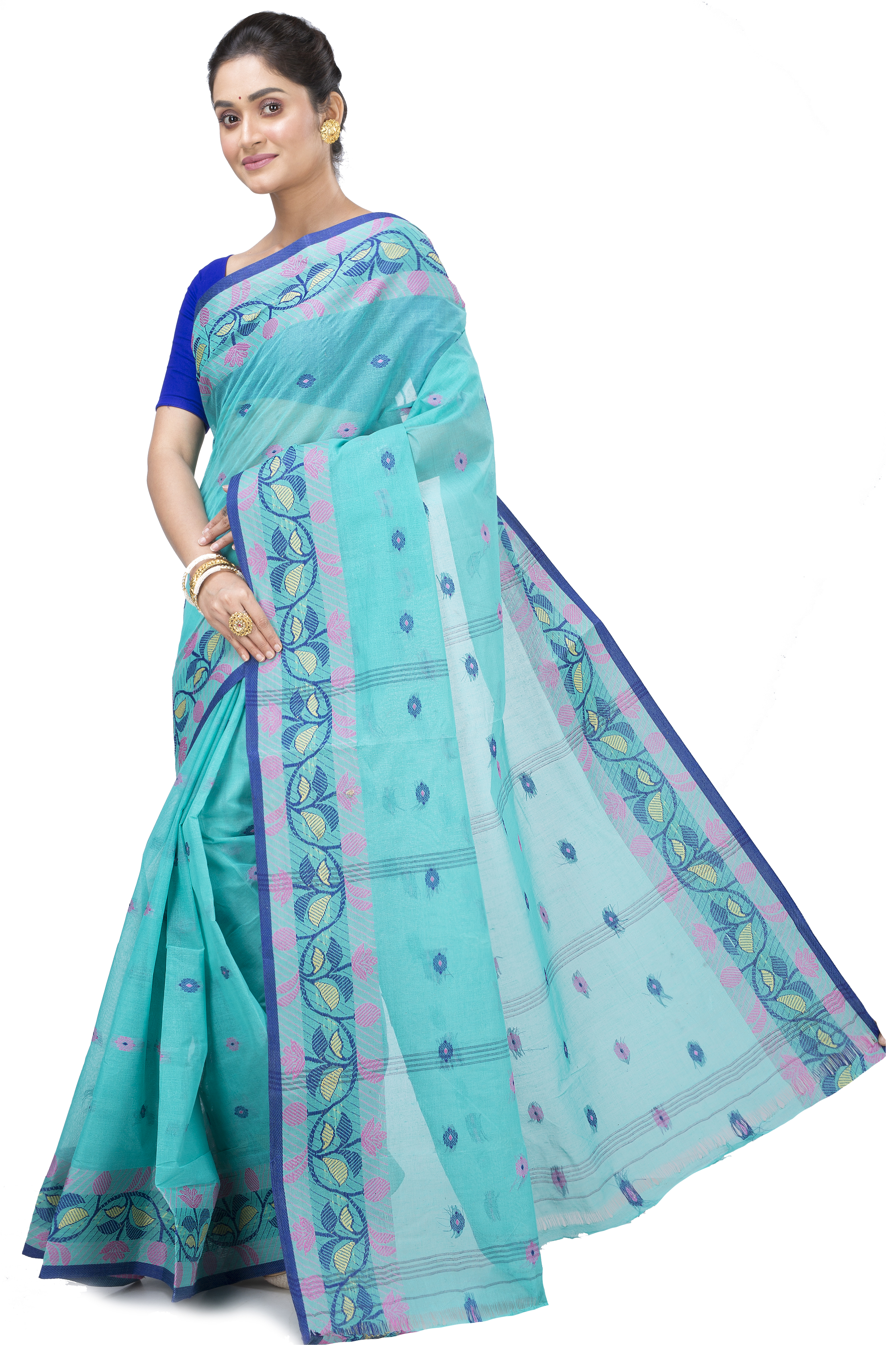 See Green Pure Cotton Govindi Tant Saree (936)